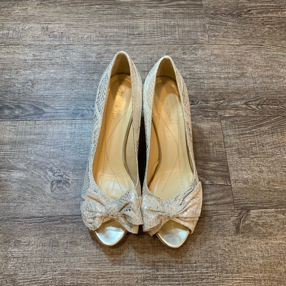 kate spade Metallic Python Embossed Leather Heel